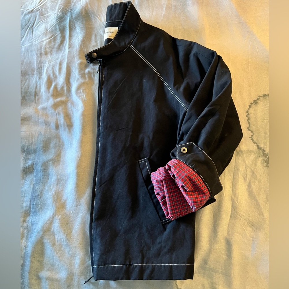 Navy Band of Outsiders mens Harrington jacket with contrast stitching. Size 3/L - Picture 3 of 3